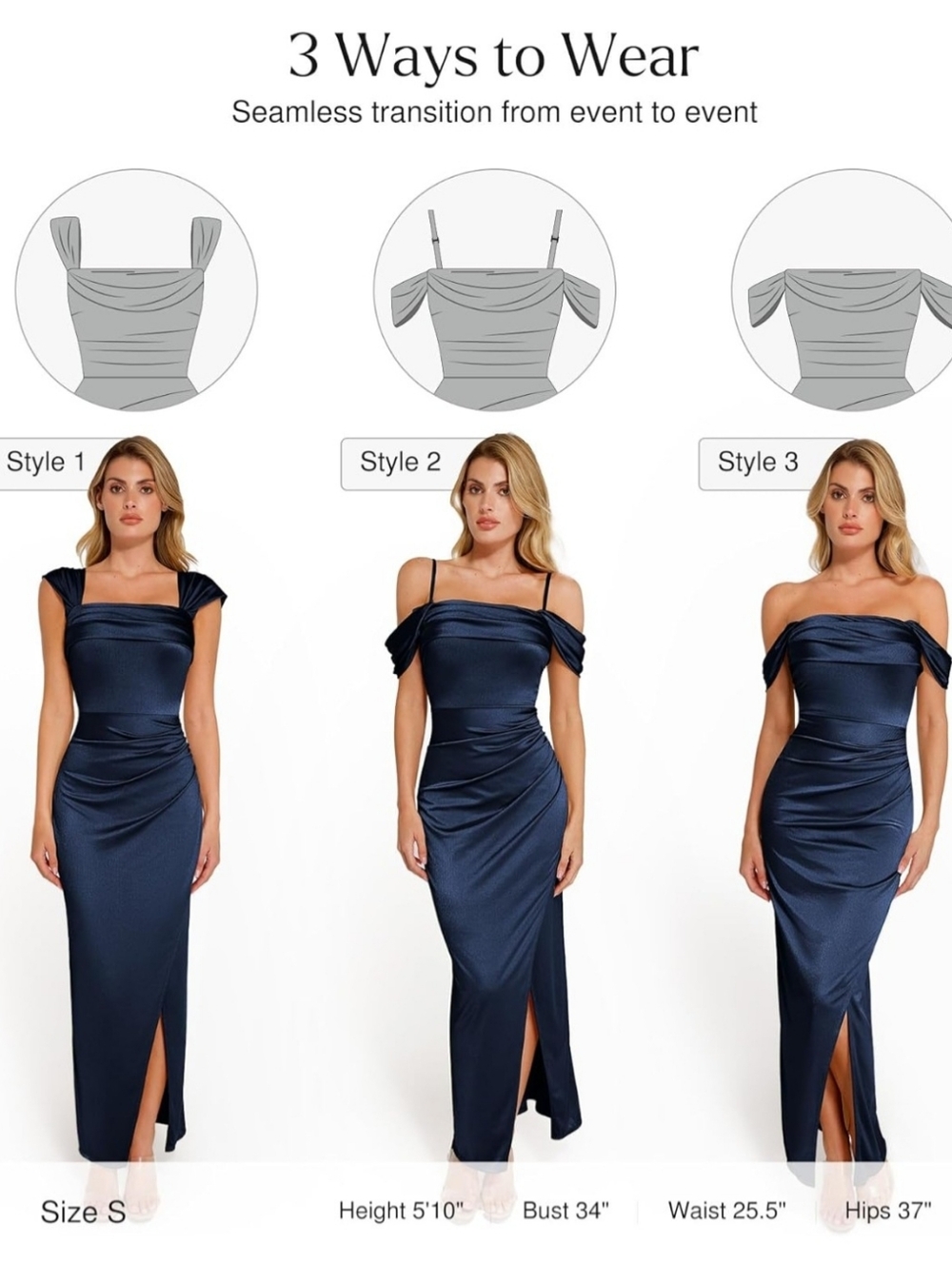 Popilush Women's Navy Blue Shapewear Tummy Control Maxi Cocktail Maxi Dress SM - Picture 3 of 11